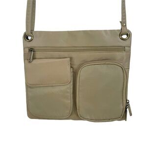 Travelon Tan Nylon Crossbody Bag Zipper Pockets